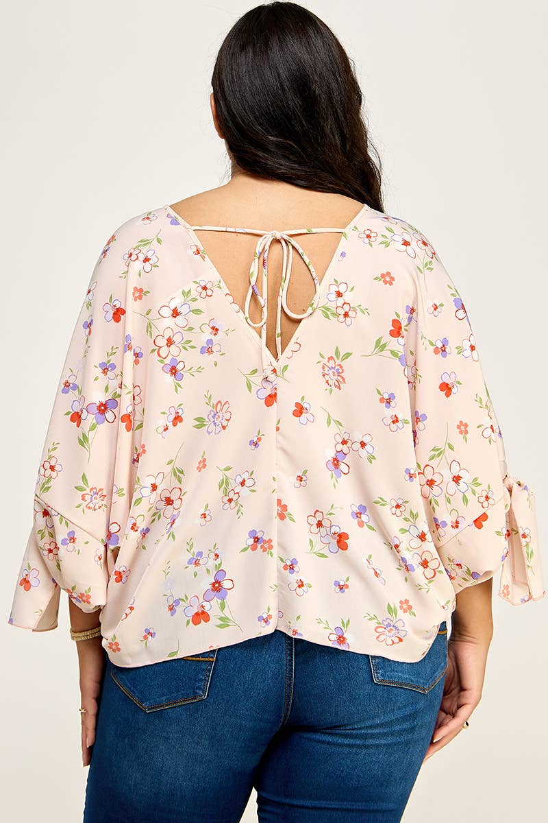 Plus Size Floral Dolman Blouse - NK18318-T: Peach / Plus Size / XL-3XL