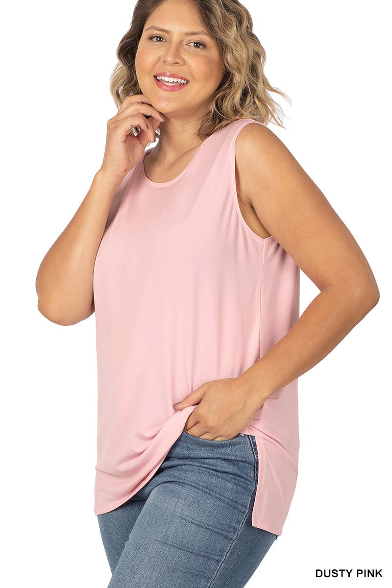 Plus Ity Sleeveless Side Slit Top: DUSTY PINK / (1XL-2XL-3XL)