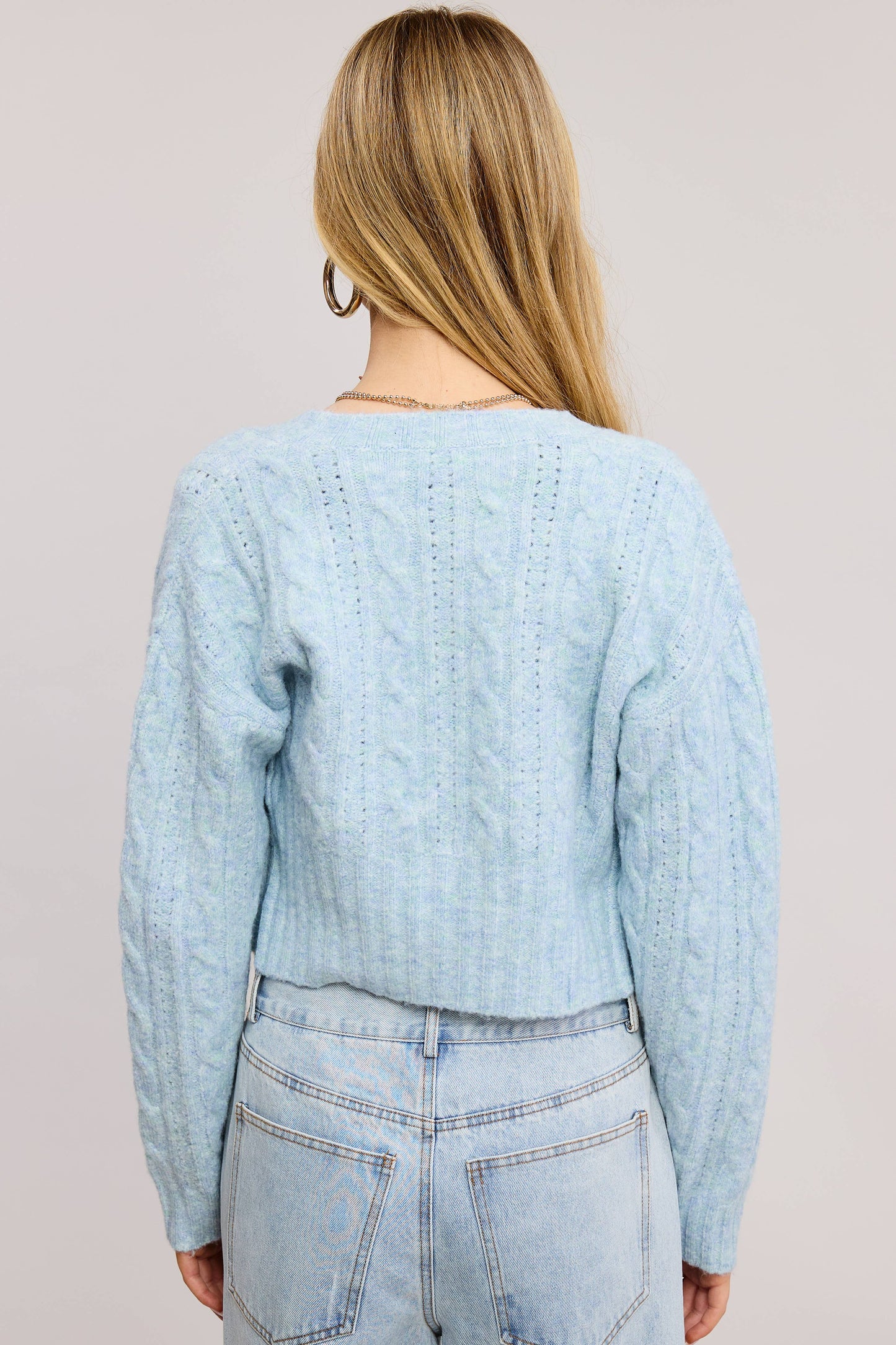 Cable-Knit Crop Button-Front Sweater Cardigan: Arctic / S