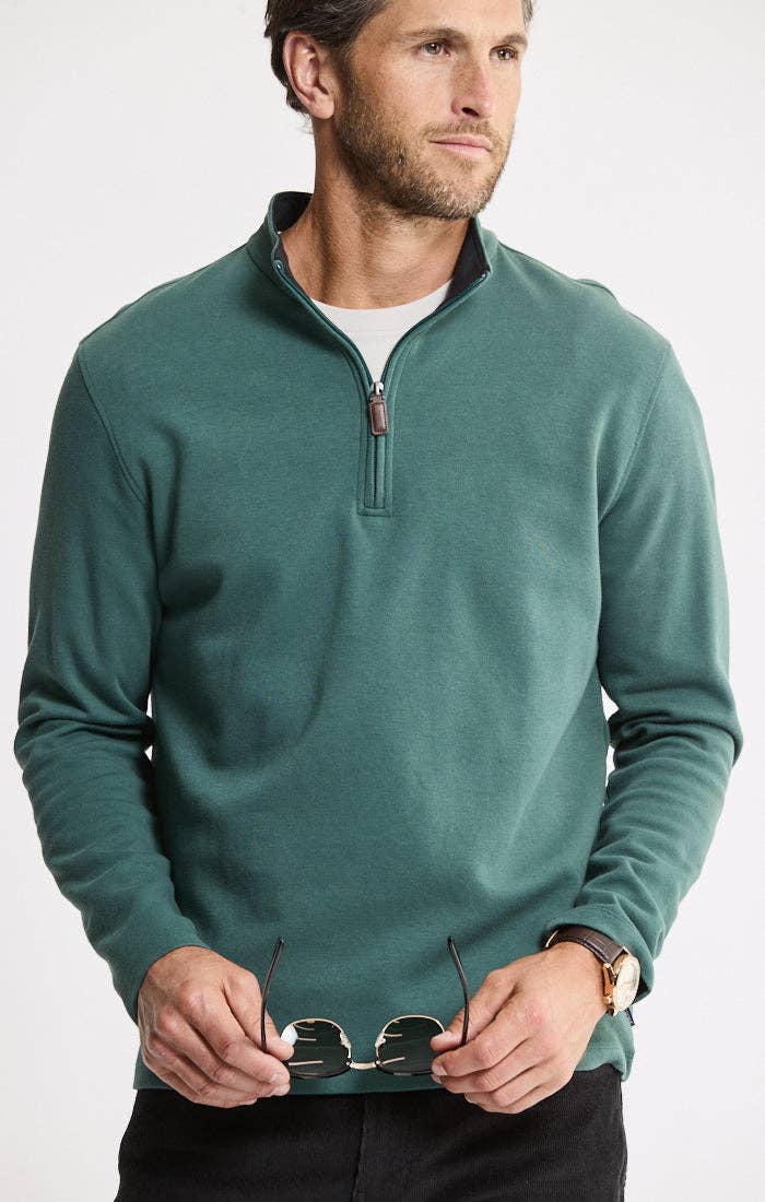 Cotton Modal Blend Quarter Zip Pullover: INDIGO / XL-2XL