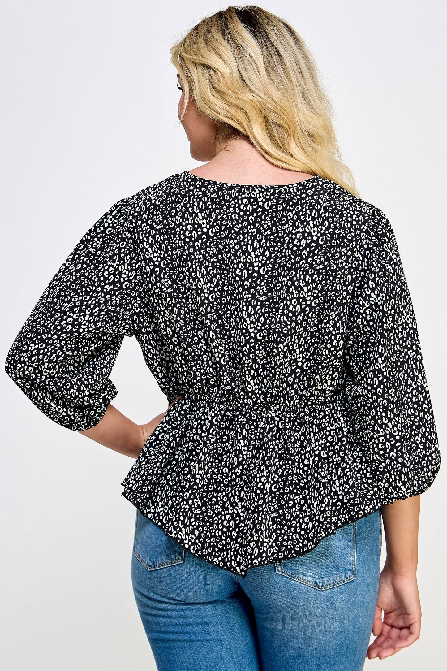 Plus Size Leopard Print Babydoll Top - NK18304-2T: Black / 1X-3X