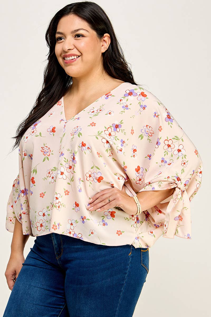Plus Size Floral Dolman Blouse - NK18318-T: Peach / Plus Size / XL-3XL