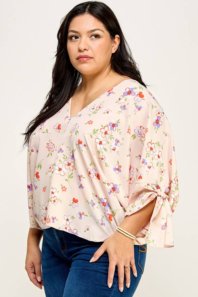 Plus Size Floral Dolman Blouse - NK18318-T: Peach / Plus Size / XL-3XL