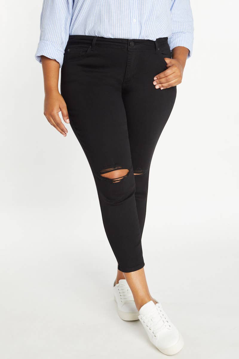 PRE PACK Plus Size Distressed Ankle Grazer Jeans WEP3282XL : Black / 1X-3X