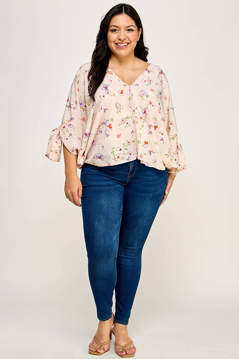 Plus Size Floral Dolman Blouse - NK18318-T: Peach / Plus Size / XL-3XL