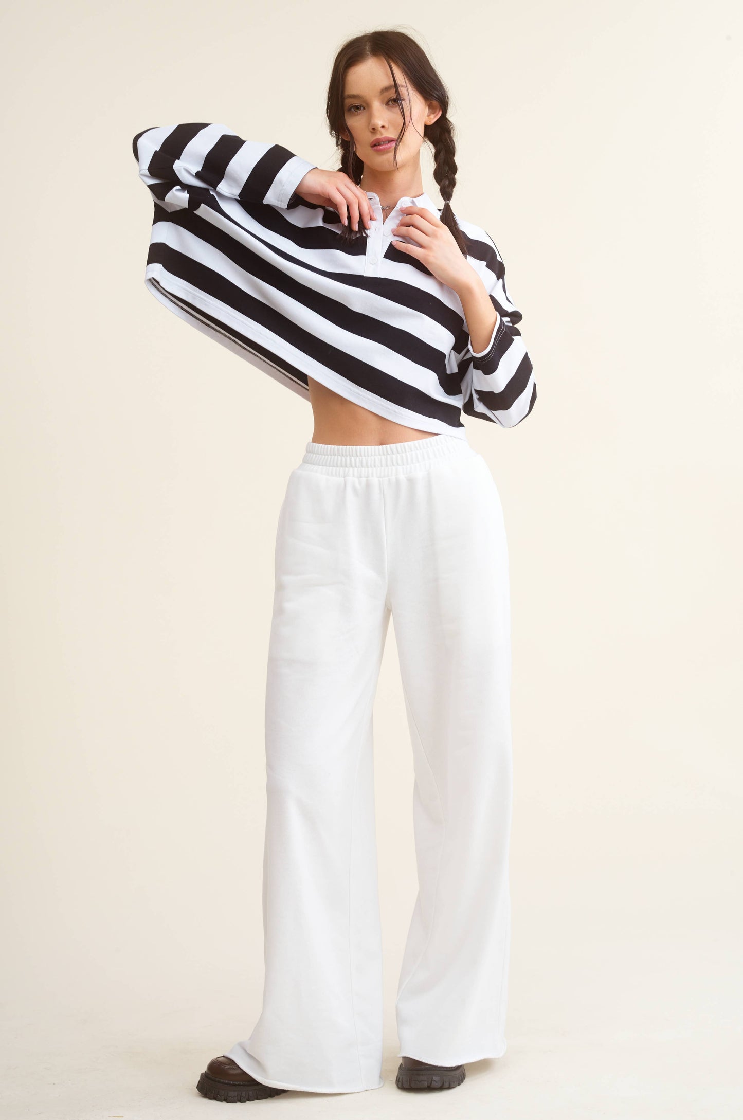 Wide Leg Cotton Jogger Sweatpants: Heather Grey / S-L