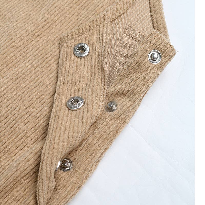Women's Corduroy Overall Pinafore Khaki Dress with Pocket: Khaki / 100%Polyester / S-XL