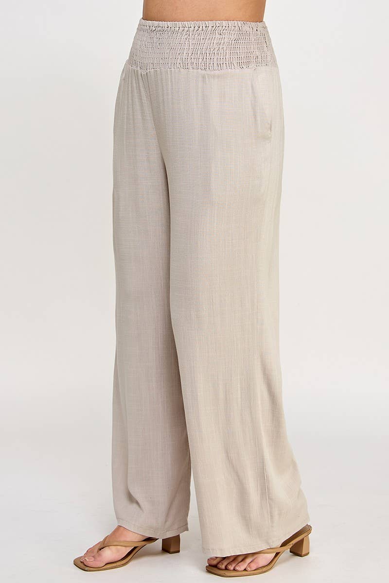 Plus Size Smocked Waist Wide Leg Pant JK18641-P: Natural / Plus Size / 2XL