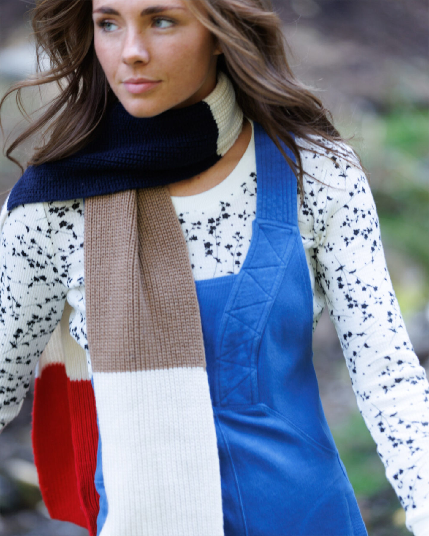 The Best Long Sleeve Crew Neck Pullover Thermal Top: Cream Floral XS-XXL