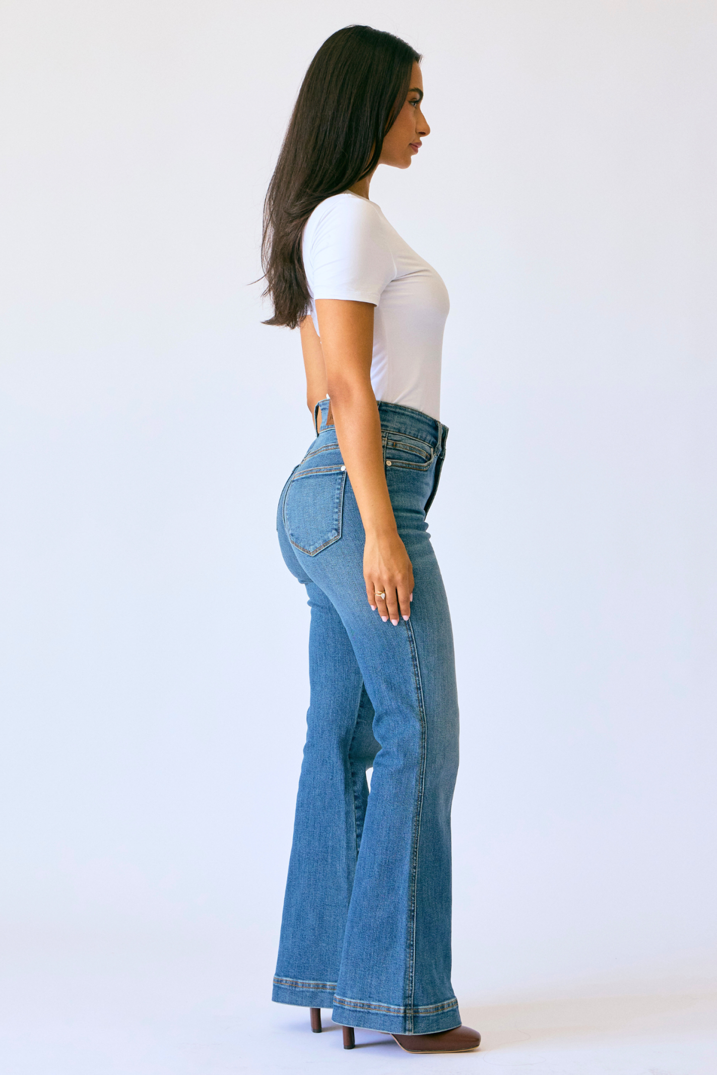 Judy Blue High Waist Petite Tummy Control Double Button Flare