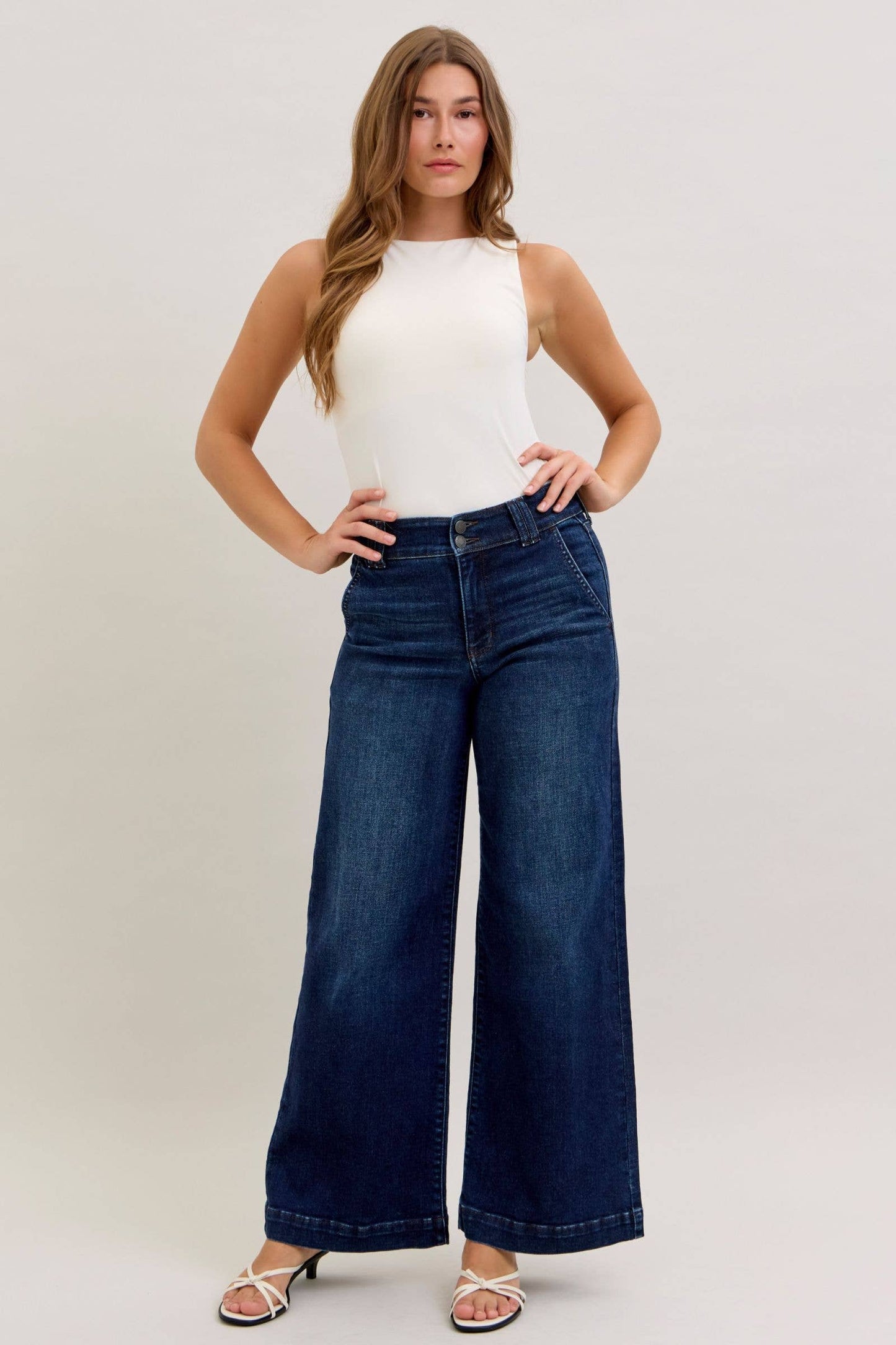 Judy Blue High Waist Dark Wash Wide Leg Trouser - Short Inseam