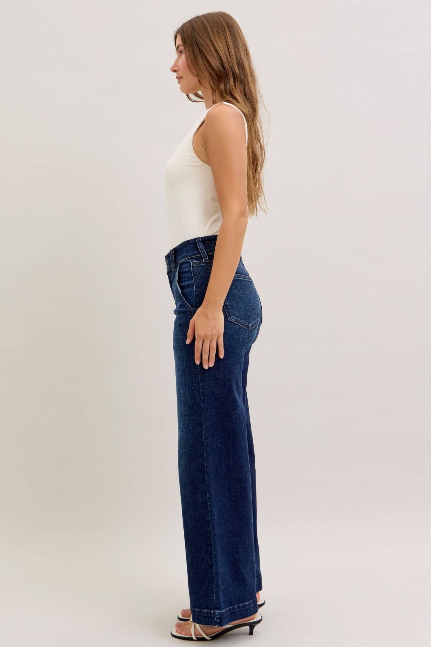 Judy Blue High Waist Dark Wash Wide Leg Trouser - Short Inseam