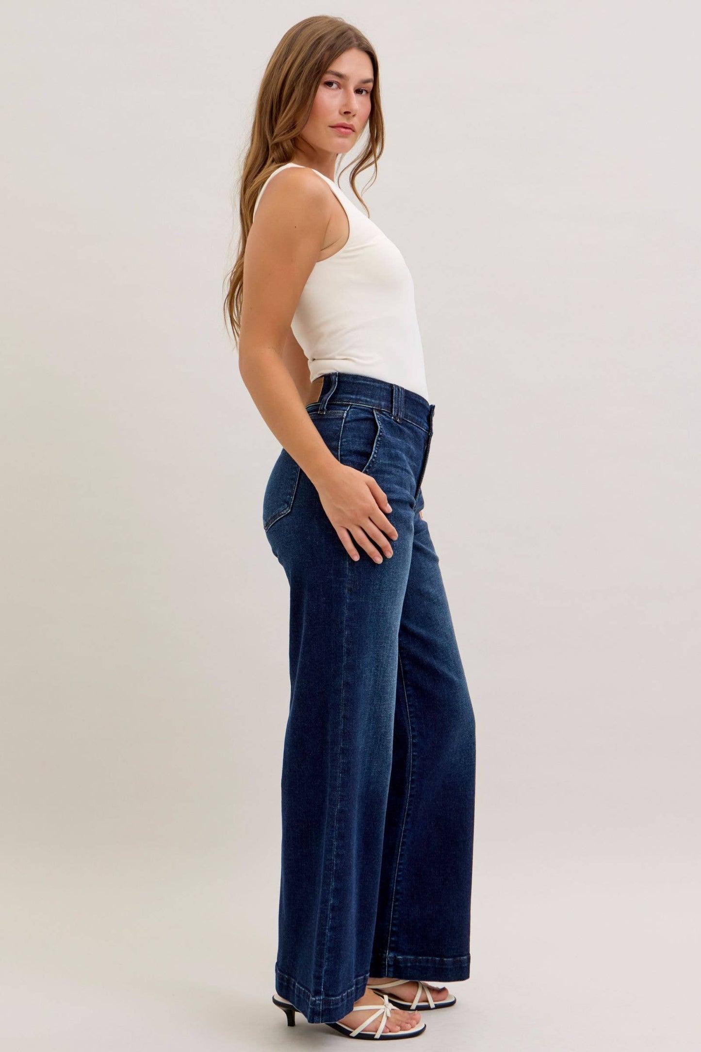 Judy Blue High Waist Dark Wash Wide Leg Trouser - Short Inseam