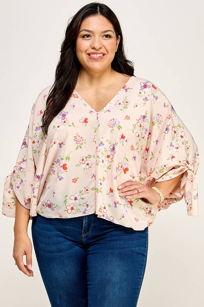 Plus Size Floral Dolman Blouse - NK18318-T: Peach / Plus Size / XL-3XL