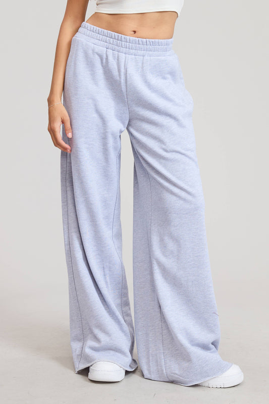 Wide Leg Cotton Jogger Sweatpants: Heather Grey / S-L