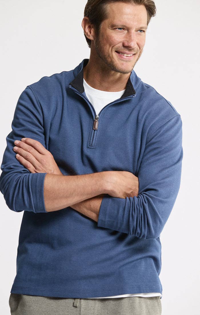 Cotton Modal Blend Quarter Zip Pullover: INDIGO / XL-2XL