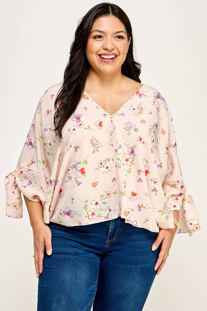 Plus Size Floral Dolman Blouse - NK18318-T: Peach / Plus Size / XL-3XL