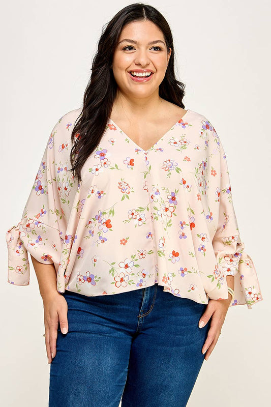 Plus Size Floral Dolman Blouse - NK18318-T: Peach / Plus Size / XL-3XL