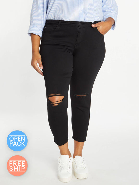 PRE PACK Plus Size Distressed Ankle Grazer Jeans WEP3282XL : Black / 1X-3X