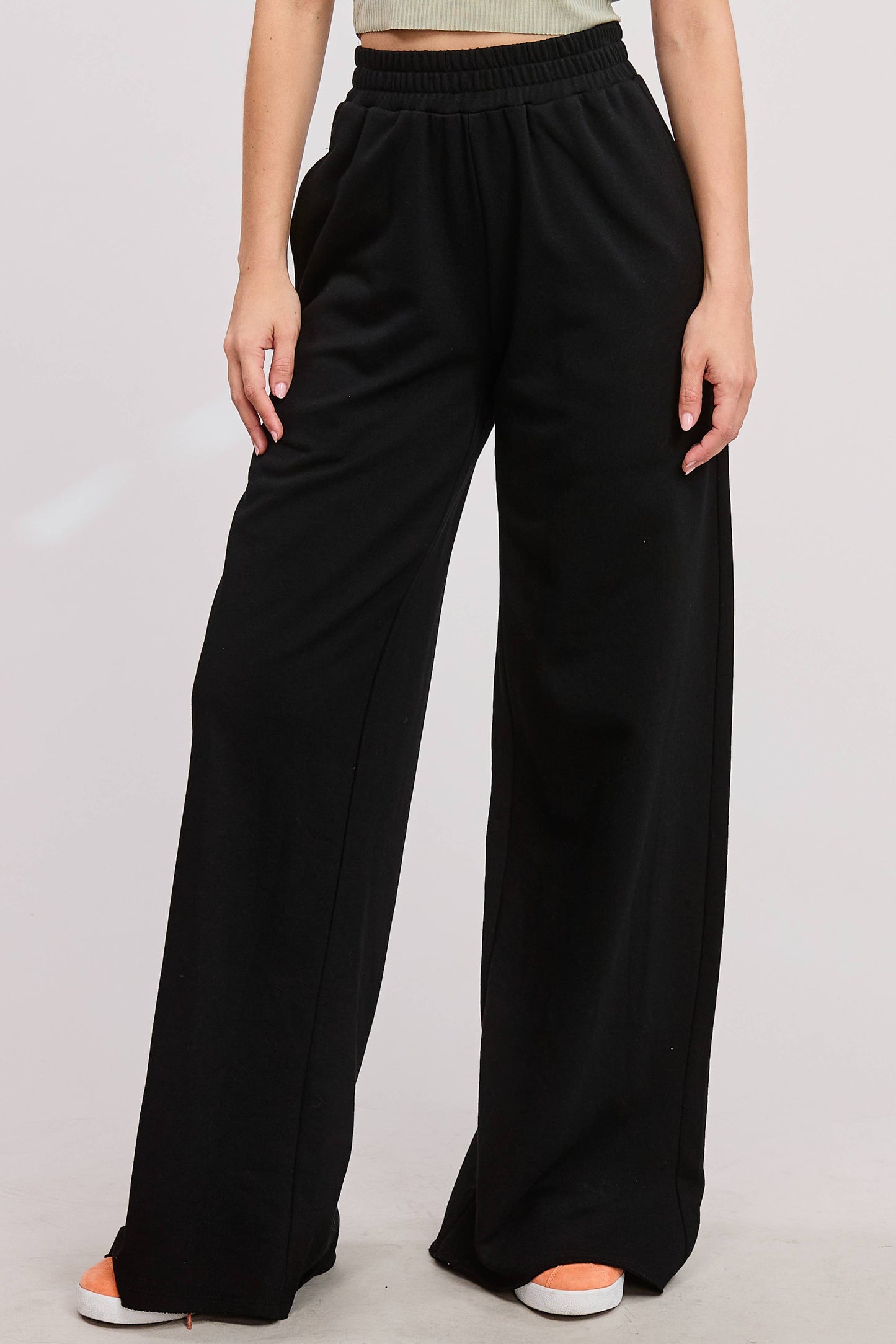 Wide Leg Cotton Jogger Sweatpants: Heather Grey / S-L