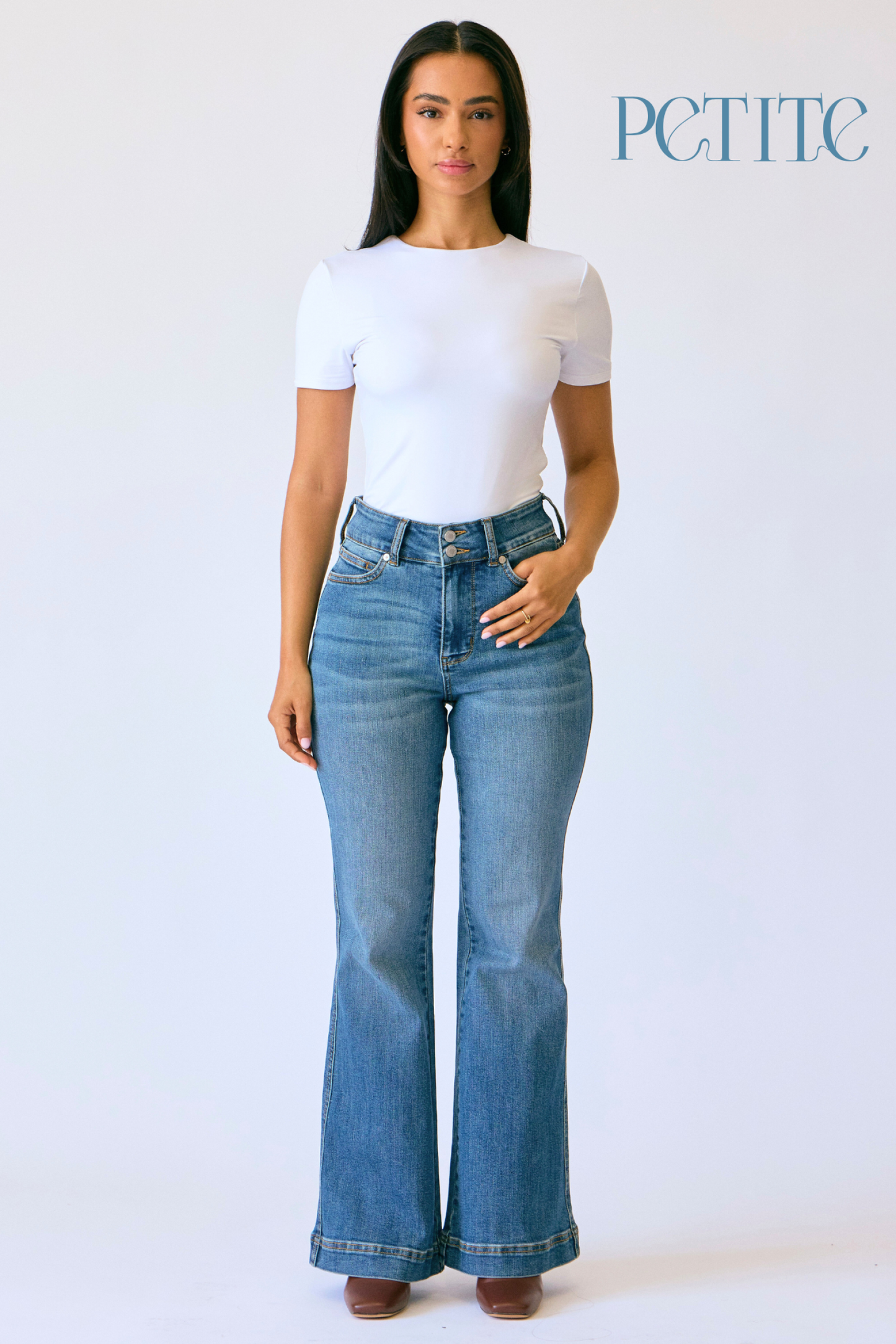 Judy Blue High Waist Petite Tummy Control Double Button Flare