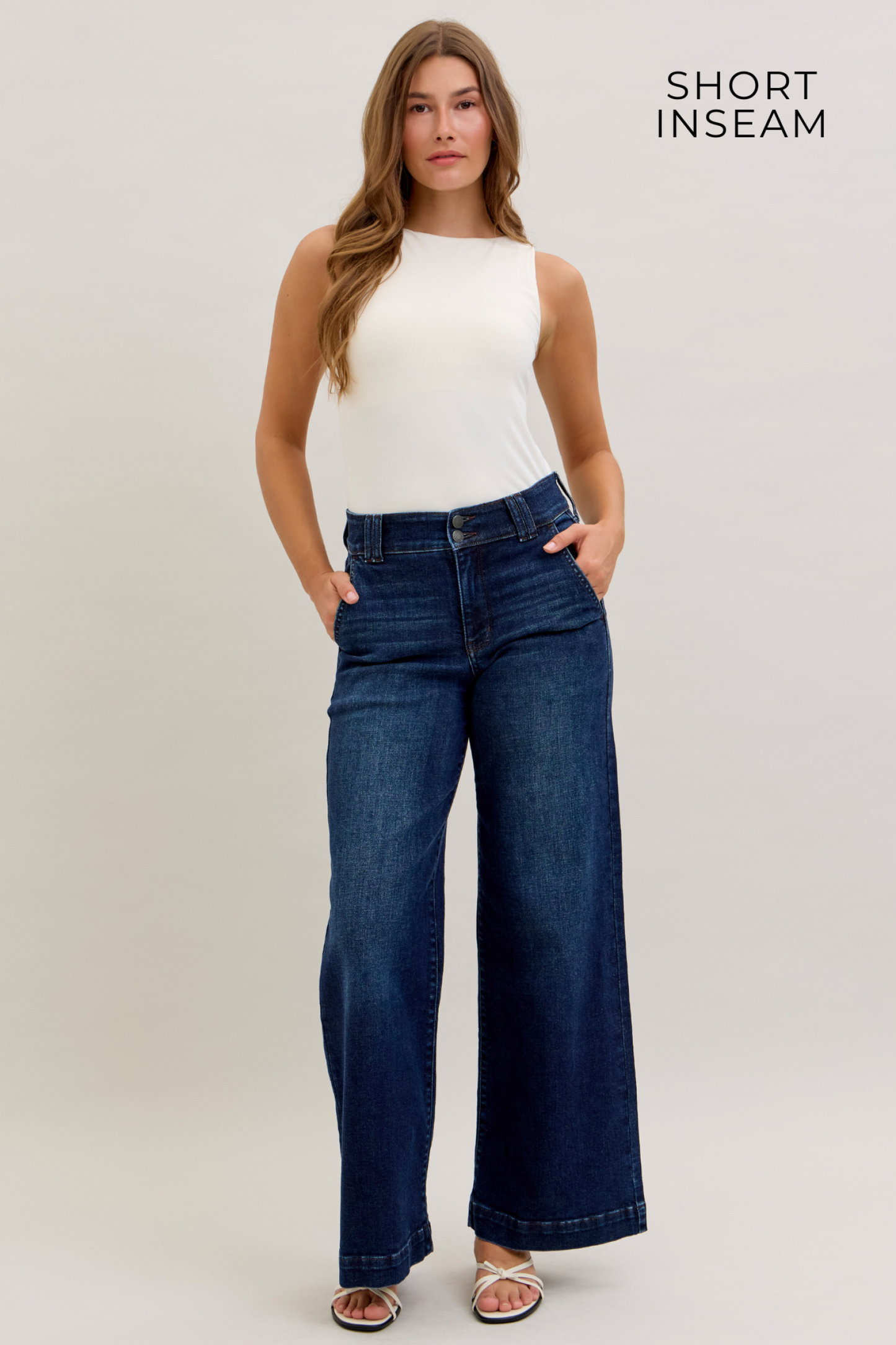 Judy Blue High Waist Dark Wash Wide Leg Trouser - Short Inseam