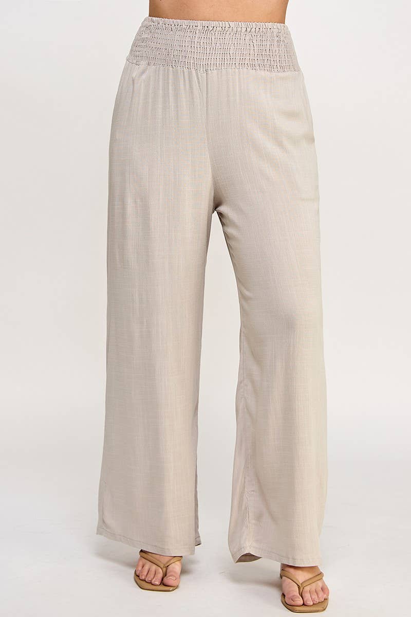Plus Size Smocked Waist Wide Leg Pant JK18641-P: Natural / Plus Size / 2XL