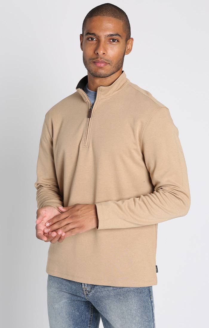 Cotton Modal Blend Quarter Zip Pullover: INDIGO / XL-2XL