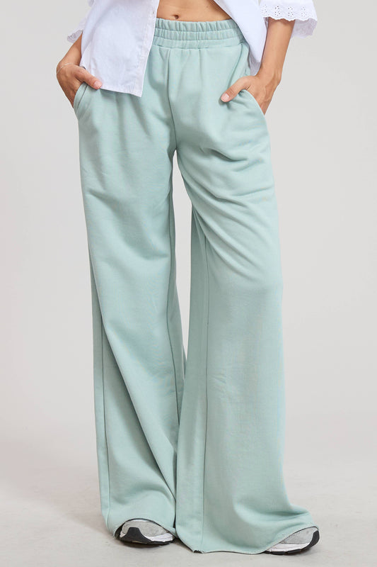 Wide Leg Cotton Jogger Sweatpants: Sage / S-L