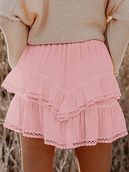 Women's High-Waist Layered Cake Skirt – Summer Casual Mini Skirt: Pink / S-XL