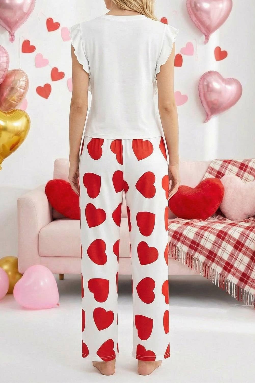 Heart Print Lounge Pants: Pink / S-2XL