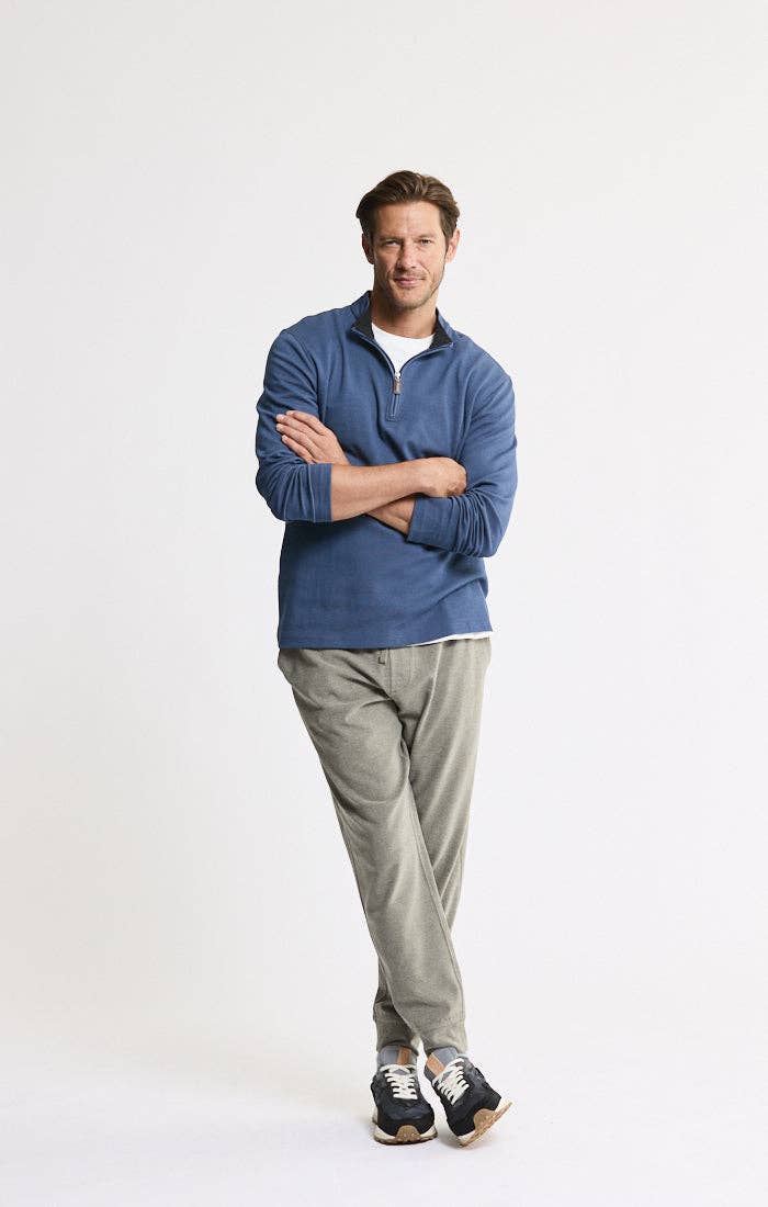 Cotton Modal Blend Quarter Zip Pullover: INDIGO / XL-2XL