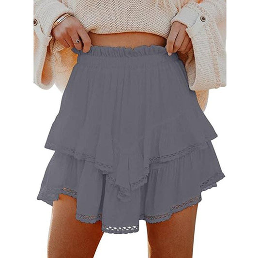 Women's High-Waist Layered Cake Skirt – Summer Casual Mini Skirt: Grey / S-2XL