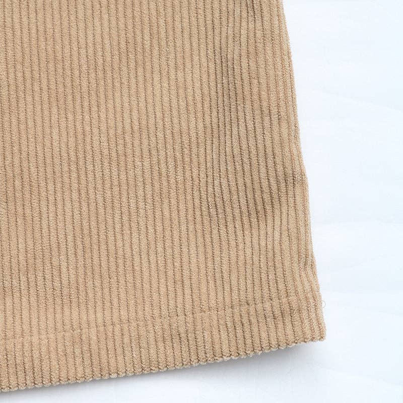 Women's Corduroy Overall Pinafore Khaki Dress with Pocket: Khaki / 100%Polyester / S-XL