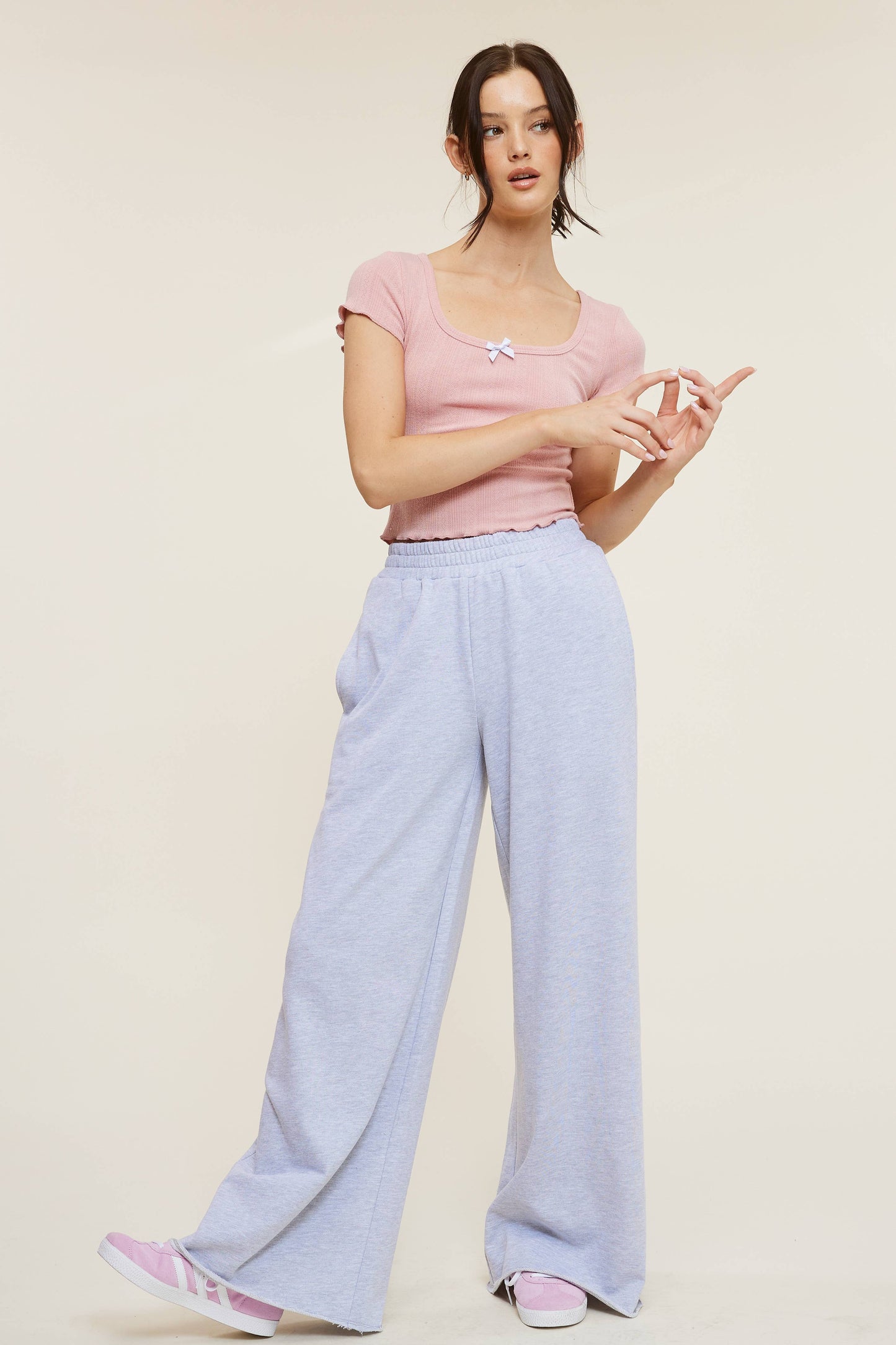 Wide Leg Cotton Jogger Sweatpants: Heather Grey / S-L