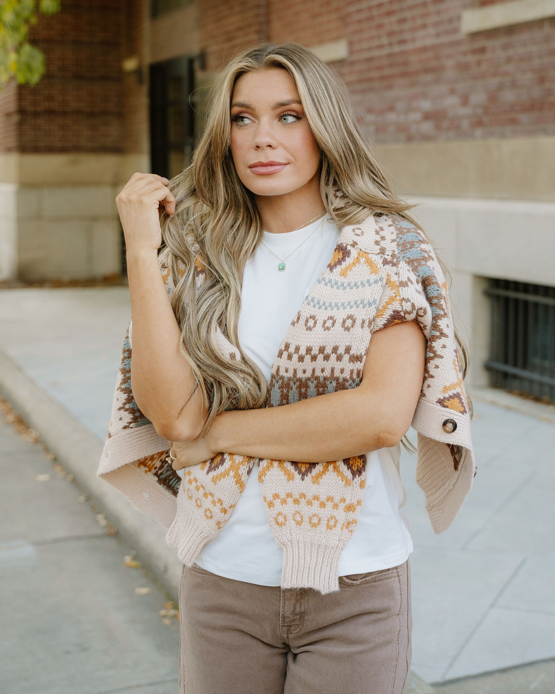 Lone Star Button V Neck Cardigan: Khaki / 65%Acrylic+35%Polyamide / S-XL