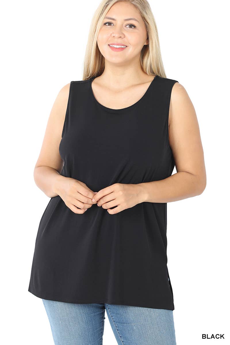 Plus Ity Sleeveless Side Slit Top: BLACK / 2-2-2 (1XL-2XL-3XL)