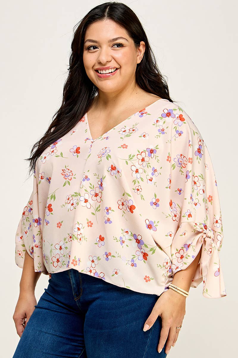 Plus Size Floral Dolman Blouse - NK18318-T: Peach / Plus Size / XL-3XL