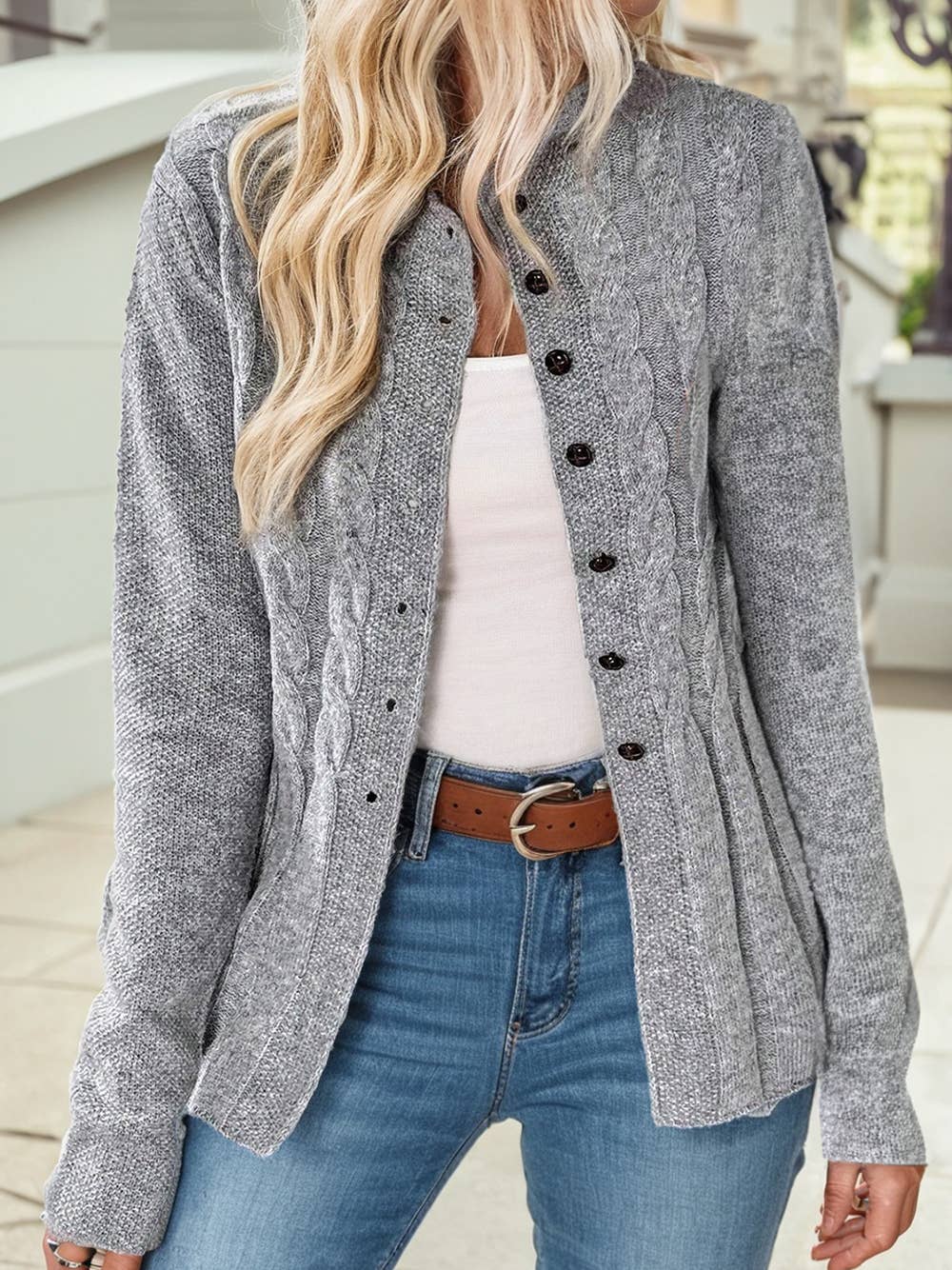 Cable Cardigan Sweater: High-rise / S-XL