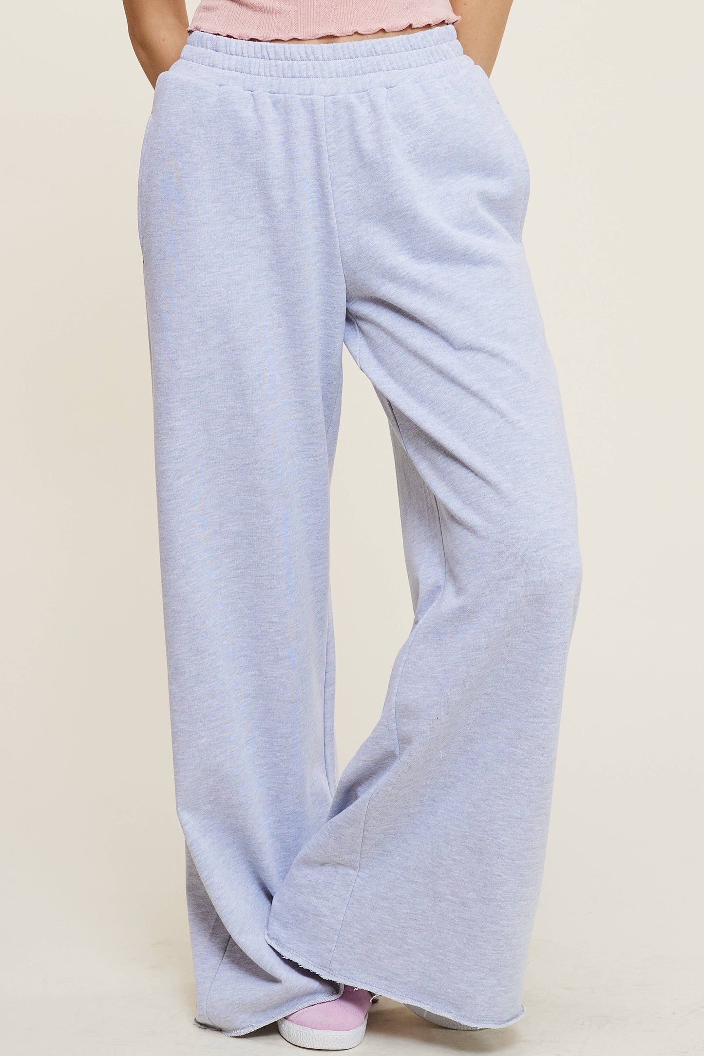 Wide Leg Cotton Jogger Sweatpants: Heather Grey / S-L