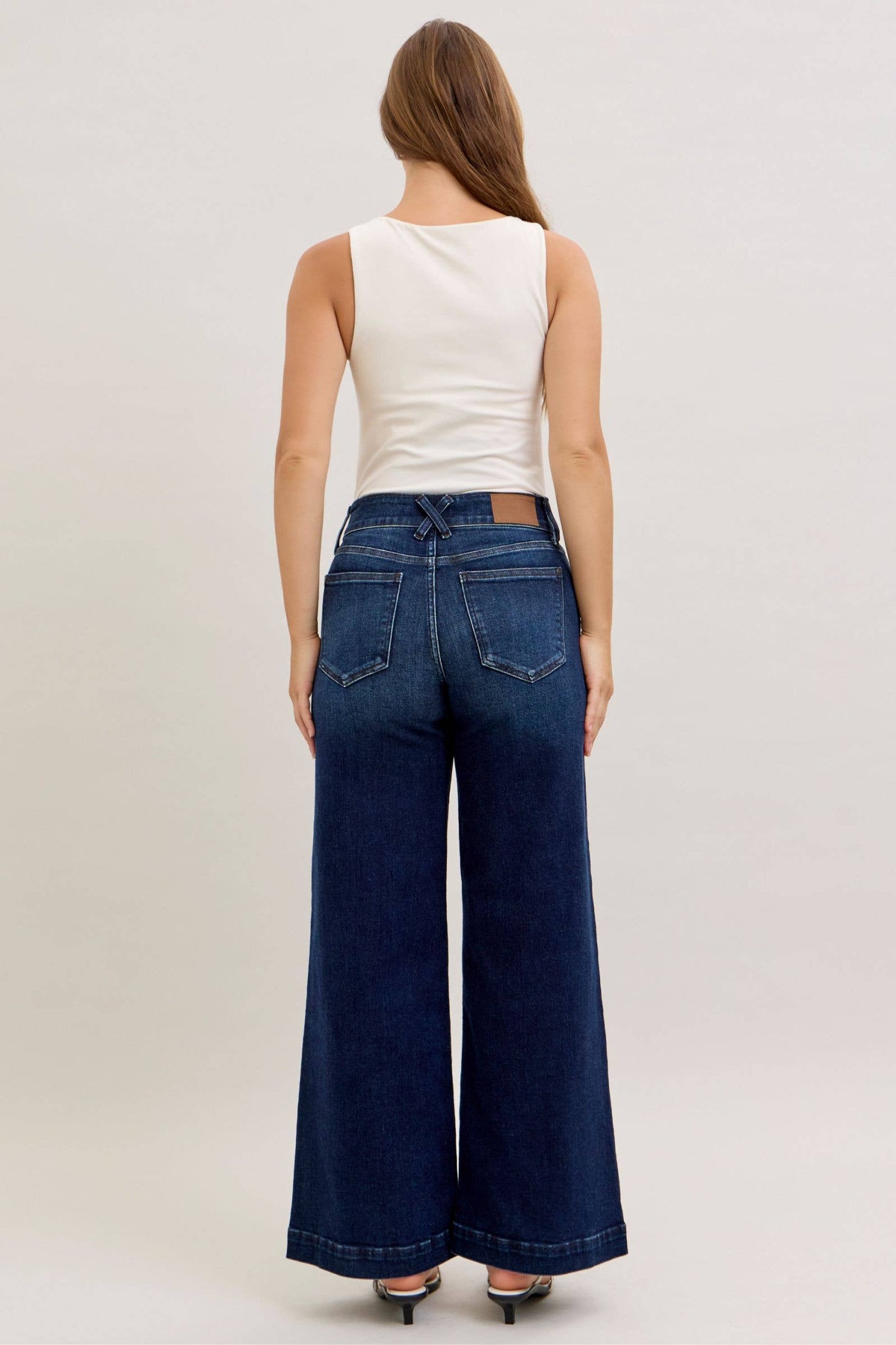 Judy Blue High Waist Dark Wash Wide Leg Trouser - Short Inseam