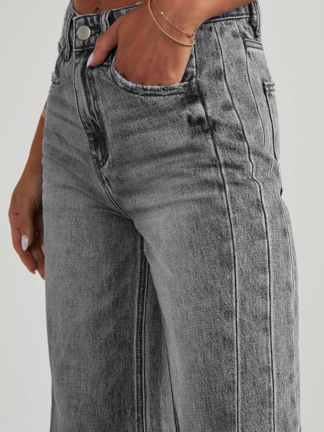 Raw Hem Wide Leg Jeans with Pockets: Dark Gray / 2XL