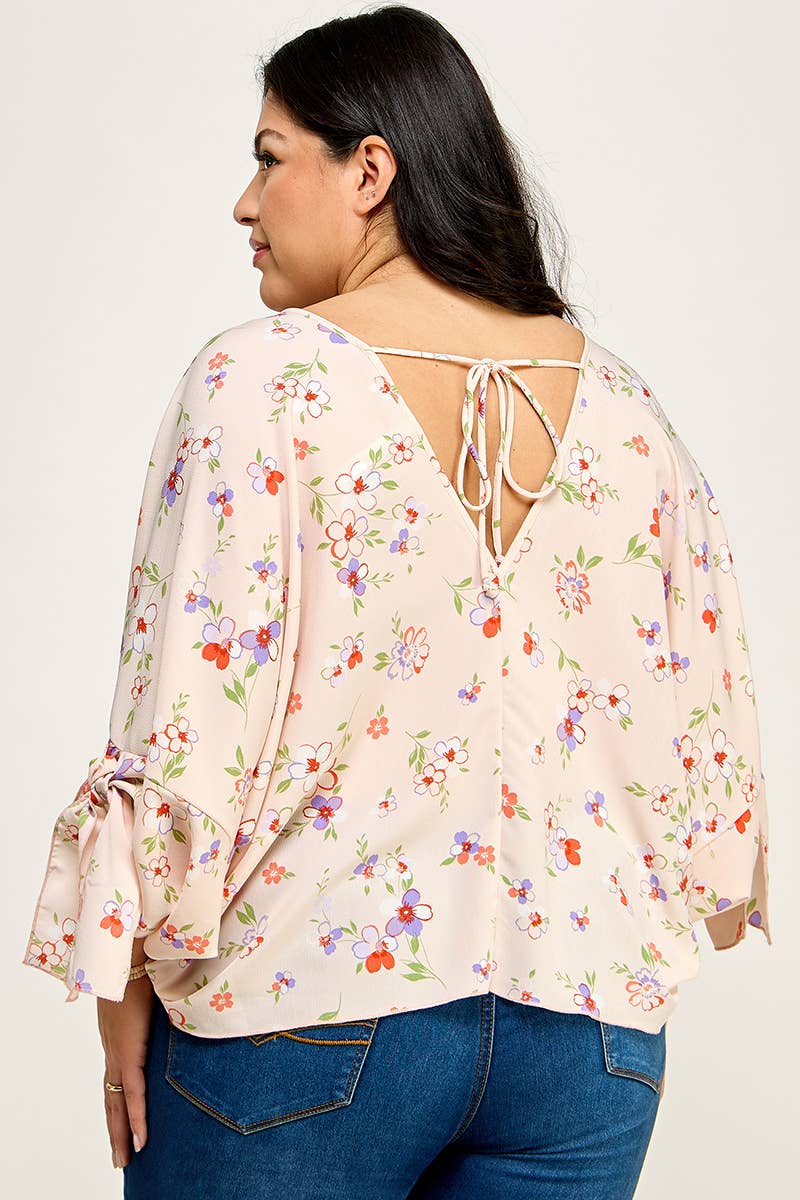 Plus Size Floral Dolman Blouse - NK18318-T: Peach / Plus Size / XL-3XL