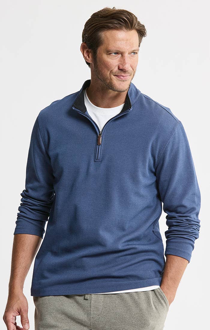 Cotton Modal Blend Quarter Zip Pullover: INDIGO / XL-2XL